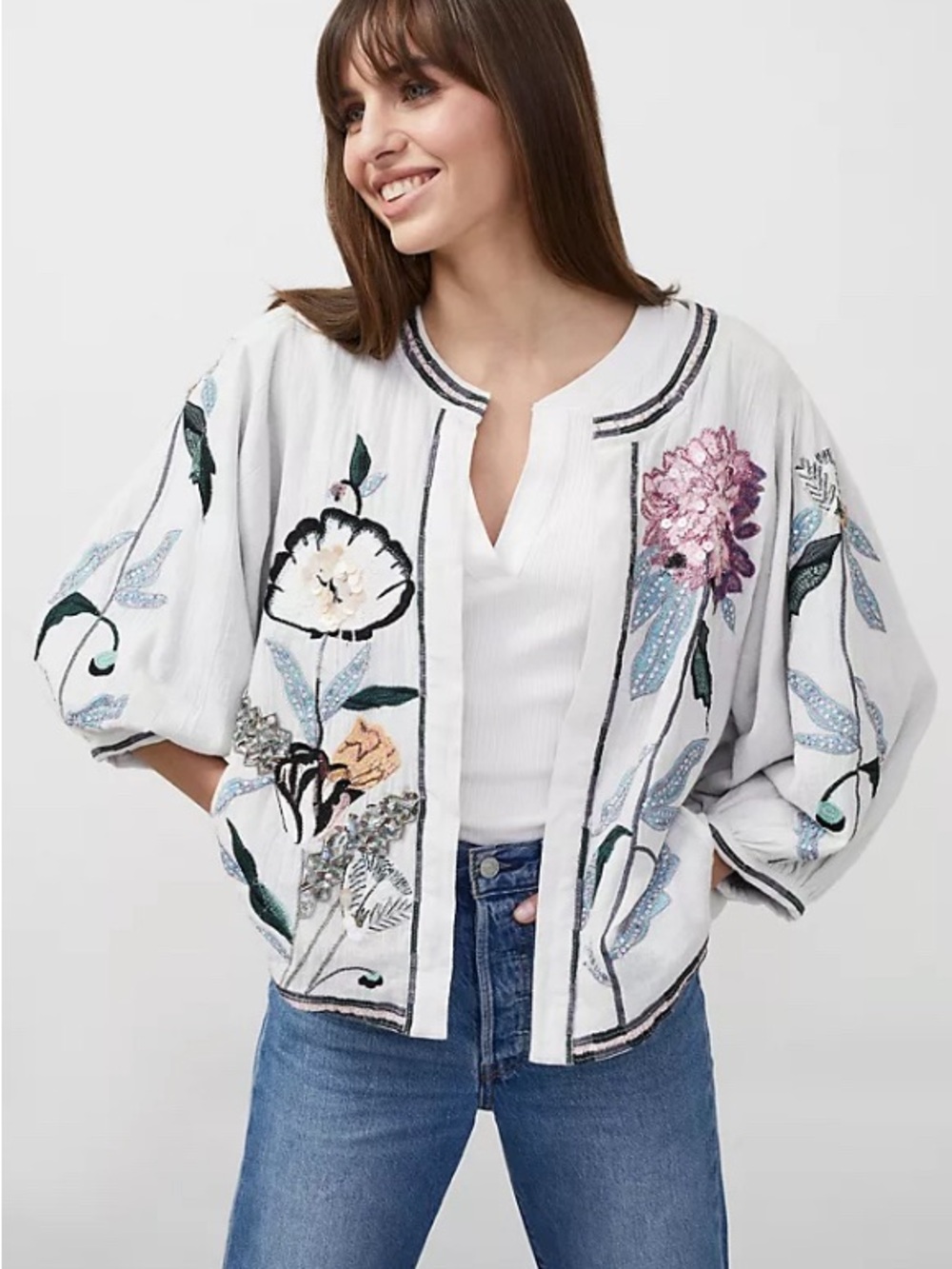 NWT M.A.B.E. Apparel Tris Embroidered Cotton Jacket Boho (FLAWS) | Size L